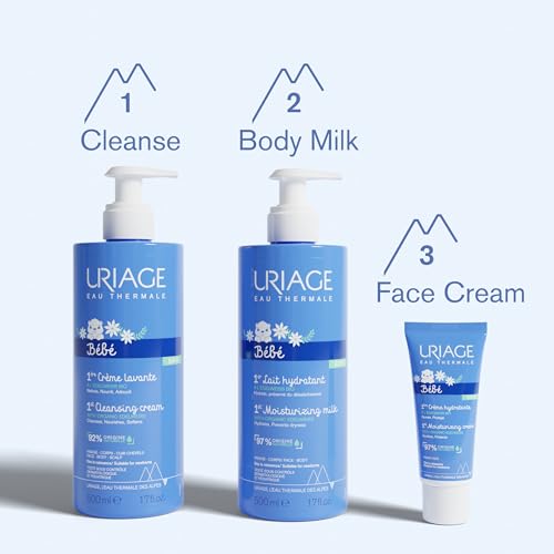 Uriage Baby Daily Moisturizing lotion with Organic Edelweiss + Shea Butter, Nourishes, Moisturizes & Soothes Skin, Non-greasy, Delicately Scented, 97% Igredients of Natural Origin