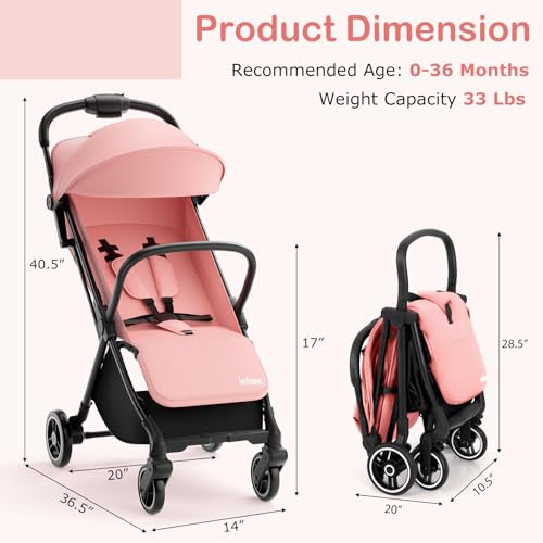 INFANS Ultra-Compact Fold Airplane Ready Travel Stroller, One-Hand Gravity Fold Near Flat Recline Seat, Foldable Toddler Stroller for Infant 6-36 Month