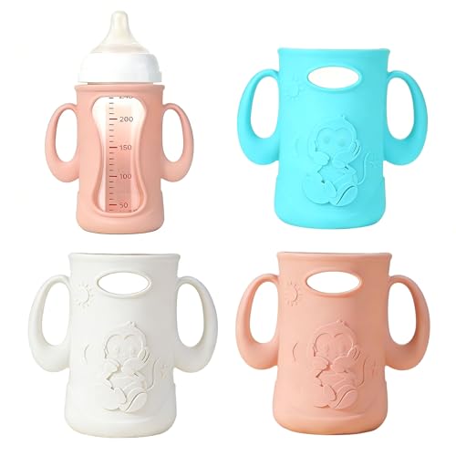 XTSWFC 3Pack Silicone Sleeves for Pigeon Baby Bottles 8.1oz, Anti Breakage Glass Baby Bottle Holder with Handles
