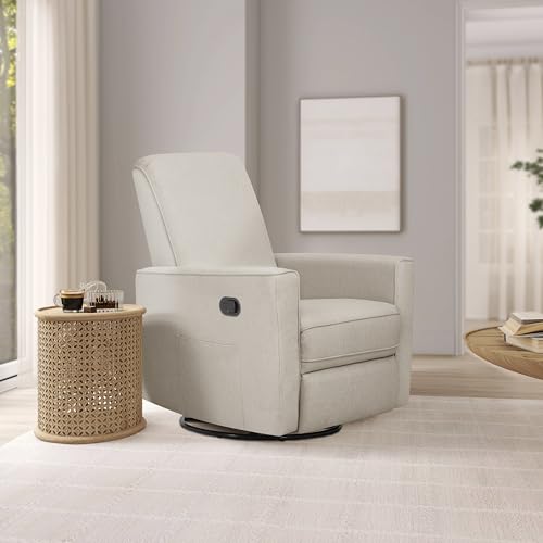 Evolur Raleigh Upholstered Manual Glider Recliner– Rocking & 360° Swivel with Smooth Glide – Greenguard Gold & FSC Certified – Modern Nursery and Living Room Chair in Light Sand