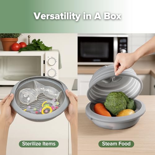 Haakaa Multipurpose Silicone Microwave Bottle Sterilizer&Steamer–Food-Grade Silicone Collapsible Microwave Sterilizer for Baby Bottles,Breast Pump Parts&Pacifiers and Accessories,Great For Home&Travel