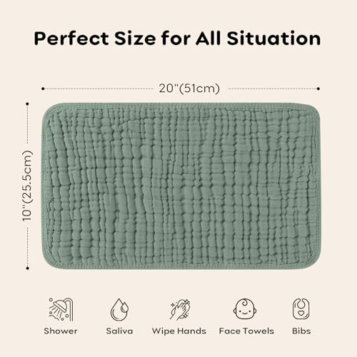 Looxii Muslin Burp Cloths 100% Cotton Muslin Cloths 12 Pack Large 20''x10'' Extra Soft and Absorbent Baby Burping Cloth for Boys and Girls (Dark Green)