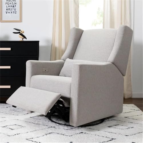 Babyletto Kiwi Glider Recliner Nursery Chair w/ USB Ports - GREENGUARD Gold Certified - Water & Stain Resistant Glider Rocking Chair - Electronic, 270° Swivel, Performance Grey Eco-Weave