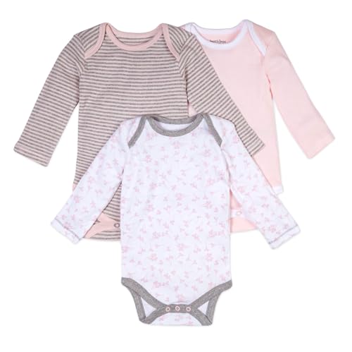 Burt's Bees Baby unisex baby Bodysuits, 3-pack Long & Short-sleeve One-pieces, 100% Organic Cotton Bodysuit, Dusty Dandelions, 3 Months US