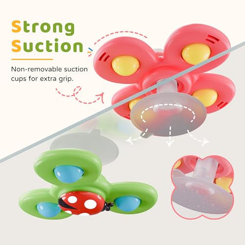 LiKee Strong Suction Cup Fidget Rotating Sensory Bath Toys for Baby Christmas Stocking Stuffers, Airplane Car Travel Table & Window Toys for Toddler Boys and Girls, 10+ Months