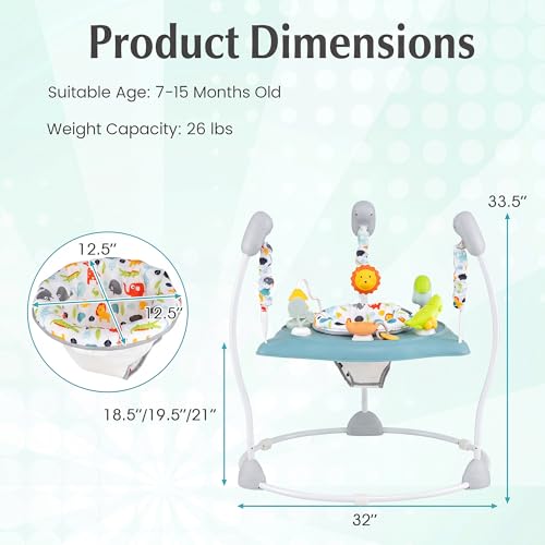 HONEY JOY Baby Bouncer Activity Center, Infant Jumper and Table w/ 360° Rotary Seat, 3 Adjustable Heights, Music, Sounds & Developmental Toys, Activity Center for Babies(Light Blue)