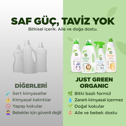 JUST GREEN ORGANIC Baby Liquid Laundry Detergent, Plant-Based Laundry Soap Newborn & Infant Clothes, Hypoallergenic, Fragrance-Free, EcoCert Certified, 30 Washes, 50.7 fl oz (1500 ml)