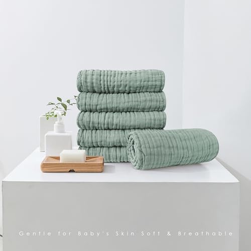 Spotted Play Muslin Burp Cloths 100% Cotton Large 20''x10'' Extra Soft and Absorbent Baby Wash Cloths Spit Up Rags - Baby Burping Cloth for Boys Girls Items(12 Pack Green)