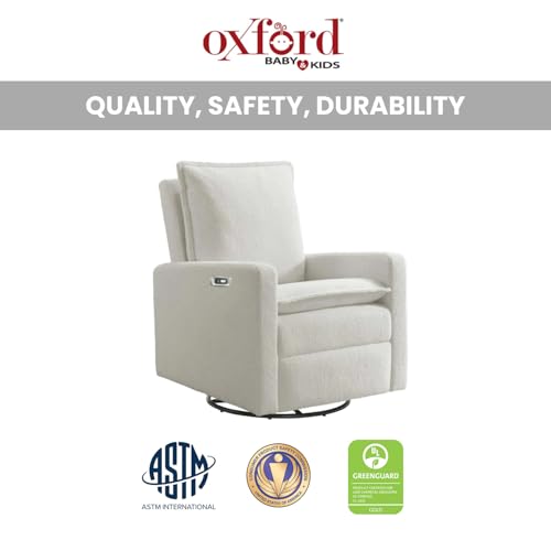 Oxford Baby Uptown Upholstered Glider Recliner Rocking Chair 360° Swivel for Nursery and Living Room - Boucle White