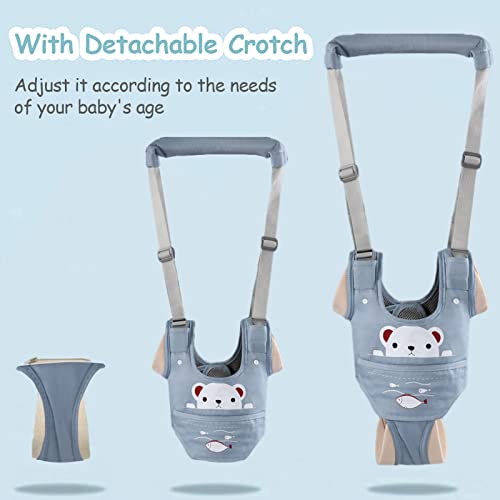 Ocanoiy Baby Walking Harness Handheld Baby Walker Assistant Belt Adjustable Toddler Infant Walker Harnesses Standing Up Walking Learning Helper with Detachable Crotch for 9-24 Month Old (Blue)