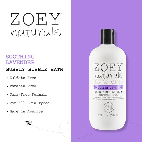 Zoey Naturals - Soothing Lavender Bubble Bath for Kids & Babies, Tear-Free Moisturizing Toddler Soap with Aloe & Avocado Oil for Calm Experience - Made in USA, 17 oz