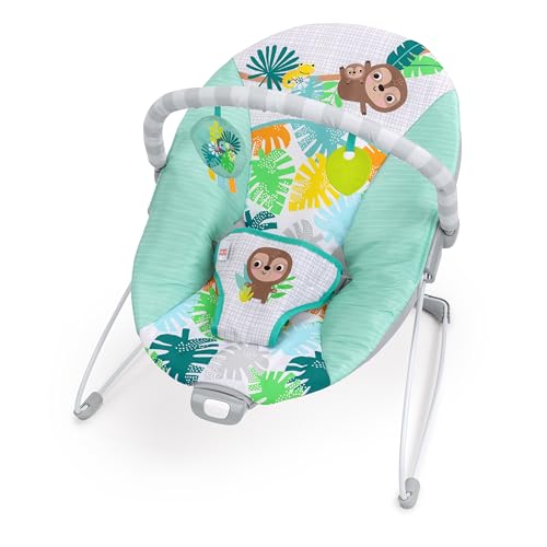 Bright Starts Wild Wonders Vibrating Baby Bouncer, Removable Toy Bar with 2 Toys, Nonslip Feet, 0-6 Months Up to 20 lbs