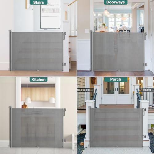 Babepai Retractable Baby Gates Extra Wide | 55" Wide x 34" Tall Dog Gates for Stairs | Indoor/Outdoor Use | Child Gates for Doorways, Deck, Porch, Hallways, Patio - Gray