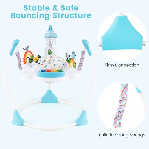 INFANS Baby Activity Center Jumper with Music, Light, Interactive Toys, 360°Rotating Seat, 3 Heights for 6+ Months (Blue)