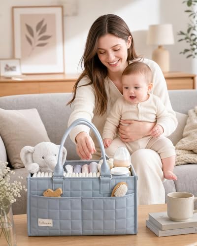 Lullawee Baby Diaper Caddy Organizer, Portable Nursery Storage Basket with Handle for Newborn Boy or Girl, Gift for Baby Shower Essentials, Registry Must Have Bag, Caddie Car Organizer, Blue