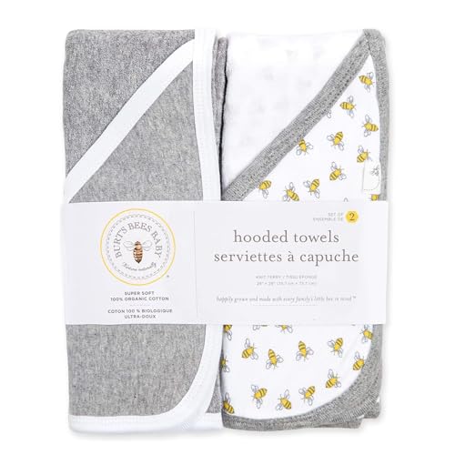 Burts Bees Baby Infant Hooded Towels, Unisex Bath Essentials and Newborn Necessities, Soft Nursery Towel with Hood Set, Size 29 x 29 Inch