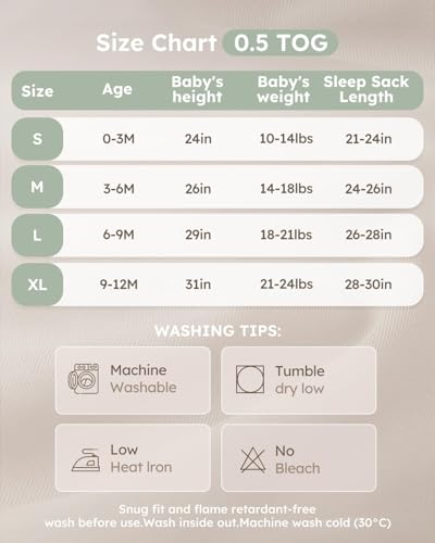 Yoofoss Baby Sleep Sack 3-6 Months 100% Organic Cotton Long Sleeve Wearable Blanket Baby 2-Way Zipper 0.5 Tog Newborn Sleeping Sack, Lightweight