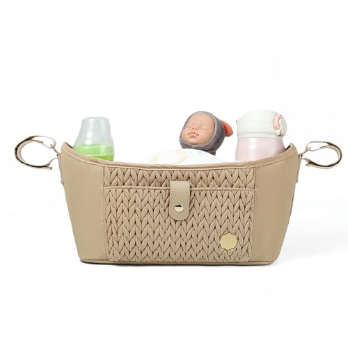SEWBOO Universal Baby Stroller Organizer,Diaper Caddy Organizer with Adjustable Straps to Fits Nearly Any Strollers (Beige)