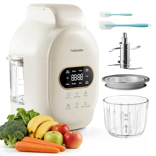 Felizbebe Glass Baby Food Maker Steamer and Blender,One Step Auto Baby Food Processor Puree Maker Grinder Mills,Glass Bowl with 316 Stainless Steel Blades,Auto Cooking,Self Clean,Timer,BPA-Free