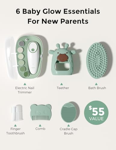 Momcozy Baby Kit, Baby Shower & Registry Essential Kit for Grooming & Cleansing Care, Includes Electric Nail File, Teether, Bath Brush, Cradle Cap Brush,Comb, Finger Toothbrush,Newborn Must-Have