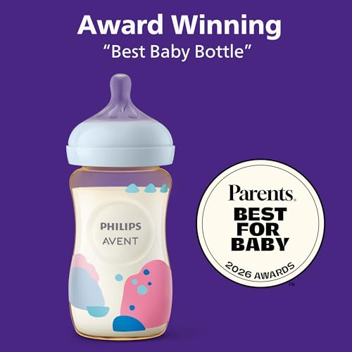 Philips Avent PPSU Natural Baby Bottles with Medium Flow Nipples (Flow 3), 9oz, with Decoration, 2-Pack, SCY943/02