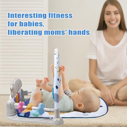 Cuterabit Baby Play Gym Mat, Baby Gym Activity Center, Kick and Play Piano with Music and Light, Tummy Time Toys for Newborn Babies Infants Boys Girls 0-3-6-9-12 Months (Grey)