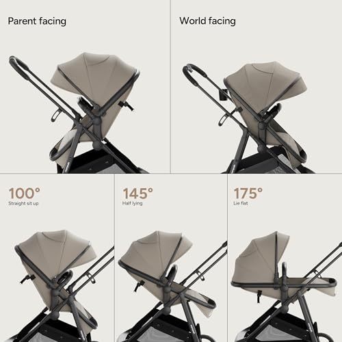Mompush Wiz 2 in 1 Baby Stroller with Infant Pramette Mode, One Hand Fold Convertible Newborn to Toddler Stroller with Reversible Seat and Large UPF 50+ Canopy