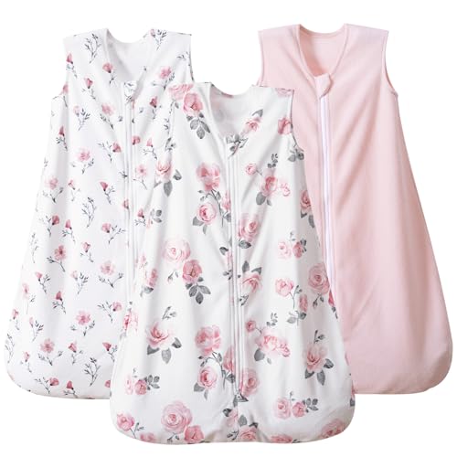 PHF 3 Pack Warm Micro-Fleece Baby Sleep Sack 6-12 Months, Soft Baby Wearable Blanket, 2-Way Zipper Sleeping Bags, Comfy Toddler Sleeping Sack for Girls, Medium Size, Floral