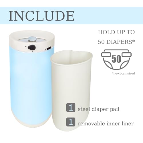 JM ·YIPENG Diaper Pail, Airtight Odor Control Baby Diaper Bin with Childproof Lock, Stainless Steel Garbage Pail with lid, 15 Liter/ 4 Gallon Compact Nursery Trash Can with Removal Inner Liner, Blue