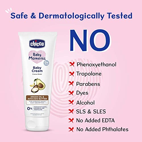 Chicco Baby Moments Baby Cream for Babies with Argan Oil & Avocado Butter, 100g| Natural Ingredients for Hydrated Skin | Dermatologically Tested | Phenoxyethanol, Parabens & Lauryl sulphates free