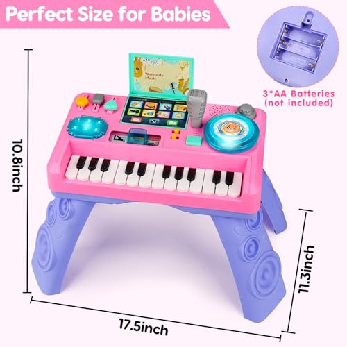 Baby DJ Table for Toddlers 1-3 with Music & Light, Musical Baby Piano Toys 6-9-12-18 Months Toddler Activity Table Music Instruments Learning Toys for 1 2 Year Old Girl First Birthday Gifts Age 0-2
