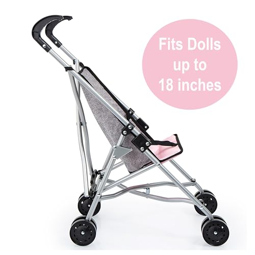 Bayer Doll Umbrella Stroller for Toddlers Foldable Grey 18-Inch, Easy Storage Lightweight Portable
