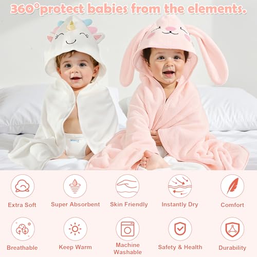CandyHome 12 PCS Baby Bath Towels for Infants Toddlers, 4 PCS Animal Hooded Baby Towels & 8 PCS Washcloths Set, Ultra Absorbent Soft Cute Newborn Bath Essentials Gifts for Boys & Girls