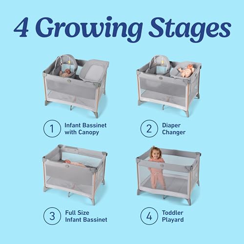 Graco Pack n’ Play CareSuite Playard, Portable Playpen with Baby Bassinet, Changing Table, Sky