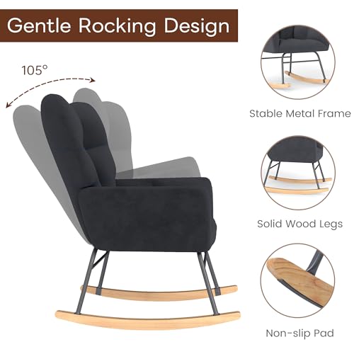 Skandiquip Nursery Rocking Chair, Rocking Chairs for Nursery, Baby Rocker Chair, Glider Rocker, Anti-Tip Safety Design, 440 Lb Weight Capacity, Cotton Fabric Cover, Grey