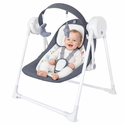 Baby Swing SpaceSaver Ultra-Compact Foldable Infant Swing (Fits in 5.3" Gaps!) 6 Speed Modes | Portable Newborn Swing for Travel/Car/Picnic (0-6M, 6-20lbs)