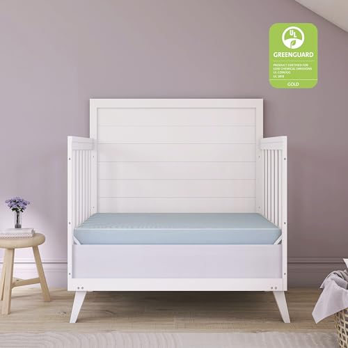 Dream On Me Snuggles Extra Firm Dual-Sided Baby Crib Mattress with Breathable Fabric, Water & Odor Resistant, GREENGUARD Gold Certified, Fits Mini & Portable Cribs (38”x 24”x 3”) - Blue Mist
