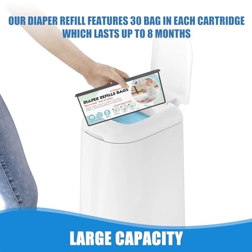 Diaper Pail Refills Bags with 30 Bags Compatible with Genie Easy Roll Signature and Platinum Diaper Pails, 7-Layer Odor-Barrier Technology, 4 Pack (120 Bags)