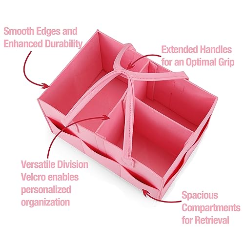 PandaEar Baby Diaper Caddy Organizer, Portable Diaper Holder Organizer Nursery Storage Basket for Wipes & baby stuff, Collapsible Baby Organizer with Divided Design (Light Pink)