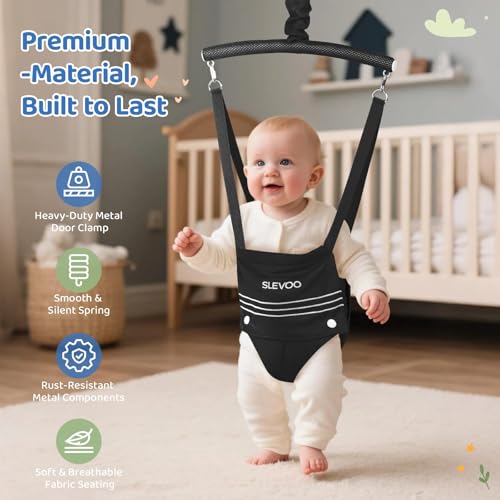 Slevoo Baby Jumper, Baby Doorway Jumper for Babies 6-12 Months, with Easy to Use Clamp and Adjustable Strap, Black