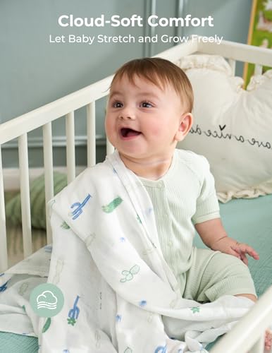 Momcozy Muslin Swaddle Blankets, 4-Pack Breathable and Skin-Friendly Receiving Blankets for Boys, Best Wishes Swaddle Blanket Shower Gifts & Baby Registry Essentials, Large 47"x47", Bravery