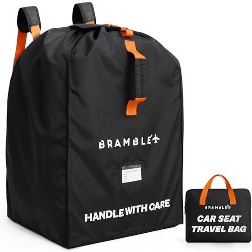 Bramble - Car Seat Travel Bag for Airplane Gate Check - Water Resistant Ballistic Nylon Car Seat Bag with Padded Neoprene Straps, Carry Pouch & ID Window - 31.5 x 18 x 18 Inches (Black)