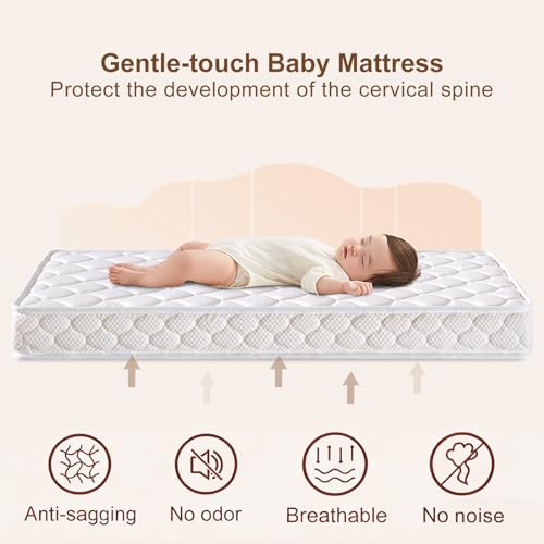 Tiankehan Premium Crib & Toddler Mattress-52"x27.6"x5", 100% Knitted Fabric, Soft Moisture Absorbent & Breathable Crib Mattress, Fits Standard Cribs & Toddler Beds