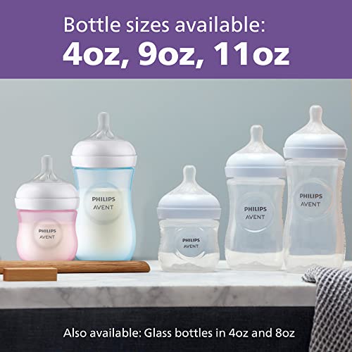 Philips Avent Natural Baby Bottles with Natural Response Nipples (Medium Flow, Flow 3), 9oz, 4-Pack, SCY903/04