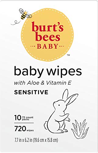 Burt’s Bees Baby Wipes, Unscented Natural for Sensitive Skin with Aloe and Vitamin E - 72 Baby Wipes – 10 Pack
