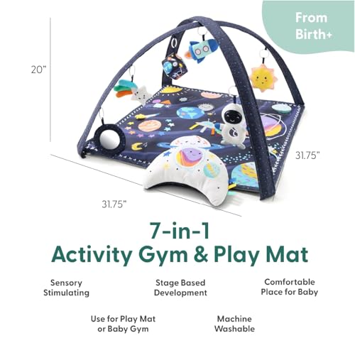 The Peanutshell Unisex Baby Play Gym & 7-in-1 Play Mat - Playmat Baby Toys 0-6, 6-12 Months Tummy Time Mat with Hanging Toys, Soft Padded Mat for Newborns, Infants - Space