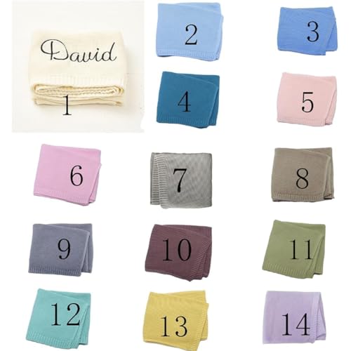 Personalized Custom Knit Baby Blanket w/Embroidered Name, 40 * 30 inch, Handmade Cotton Nursery Blankets, Customized Receiving Newborn for Boy Girls Kids, Birthday Christmas