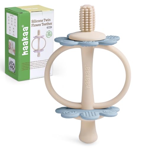 haakaa Silicone Baby Teether Toys,Nipple-Shaped End for Gum Massage,360° Baby Toothbrush Head for Self-Brushing Training,Easy to Grip- Sky Blue