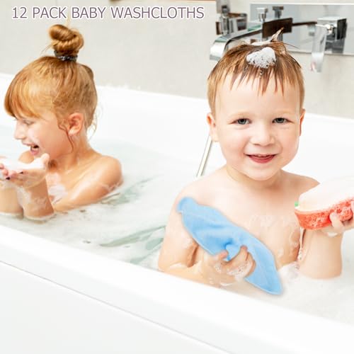 BEBE FAVOUR 12 Pack Small Baby Washcloths 100% Cotton Thin Soft 7.8" x 7.8" Terry Cloth for Baby Face Bath Burp Travel Lightweight Multi-Purpose Newborn Must Haves