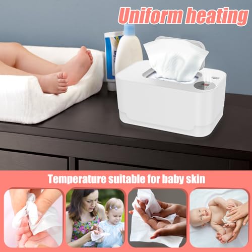 Abizarch Baby Wipe Warmer with LED Light, 104-131°F Adjustable Baby Wipe Warmer Dispenser Portable Wipe Heater Warmer USB Powered Wet Wipes Warmer D Keeps Wipes Warm and Moist for Baby(White)